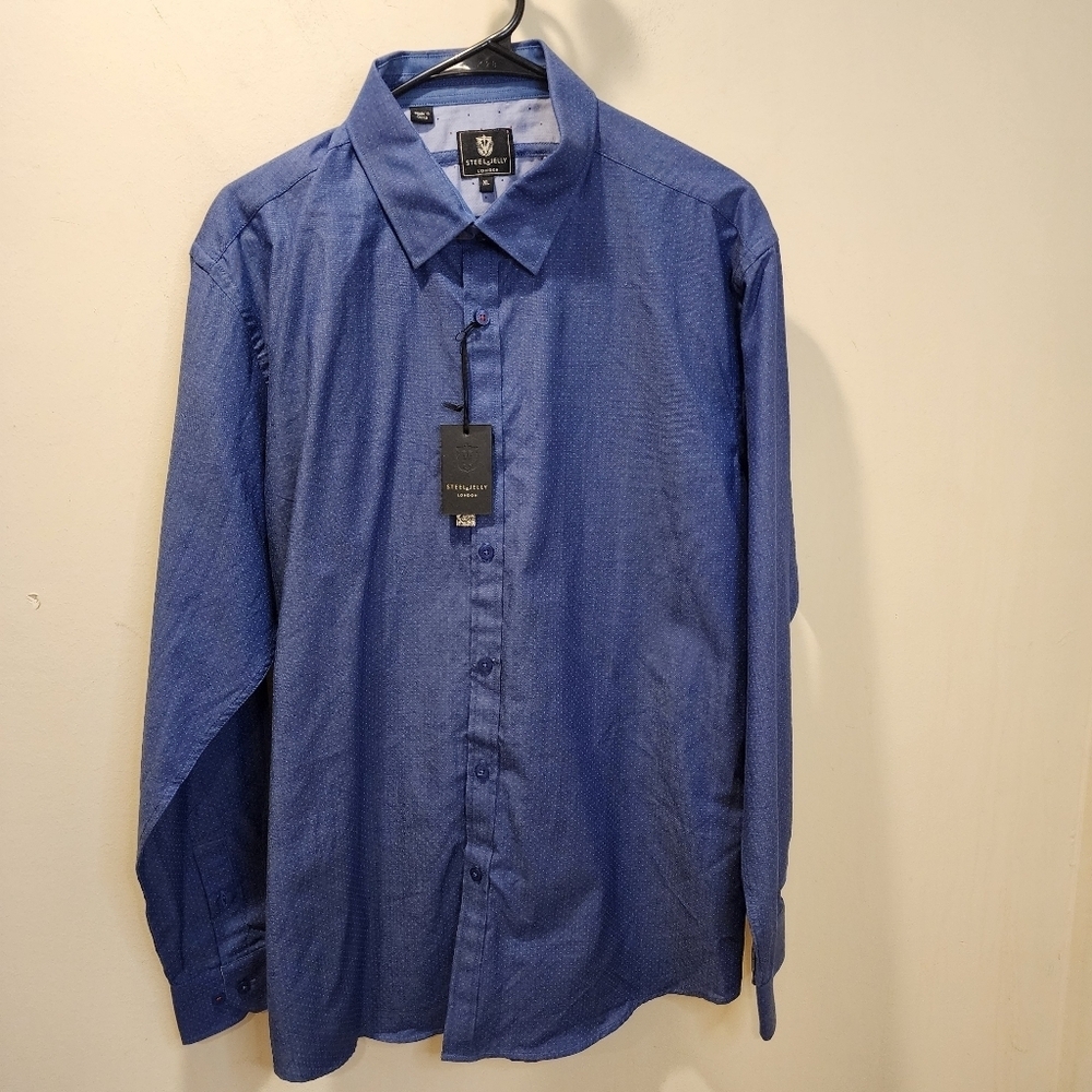 Steel & Jelly Men's Blue Casual Button Down Shirt with Cotton  Fabric Size XL NW